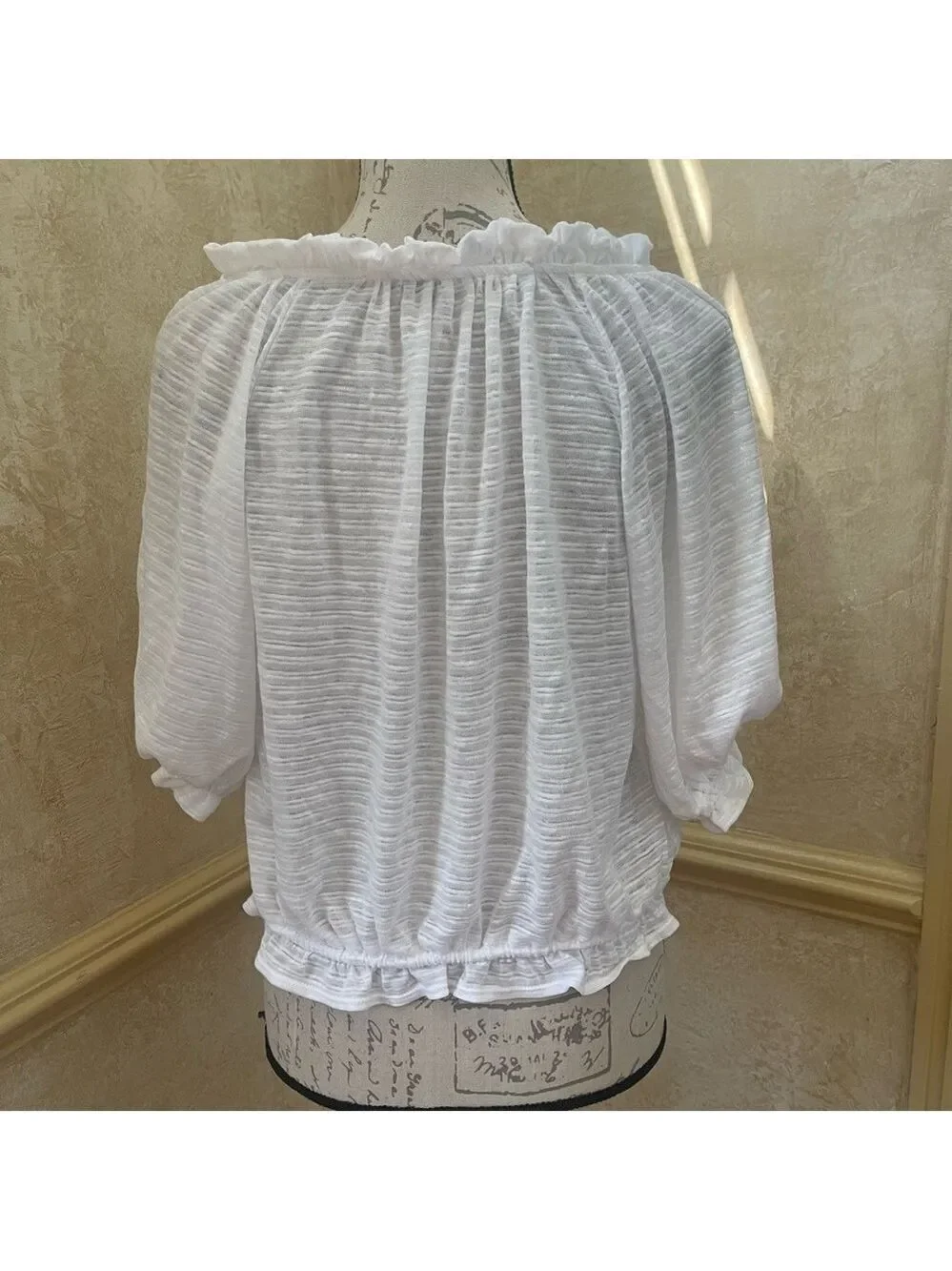 Free People Dorothy Top Cotton blend white puff shirt sleeves drawstring hem L